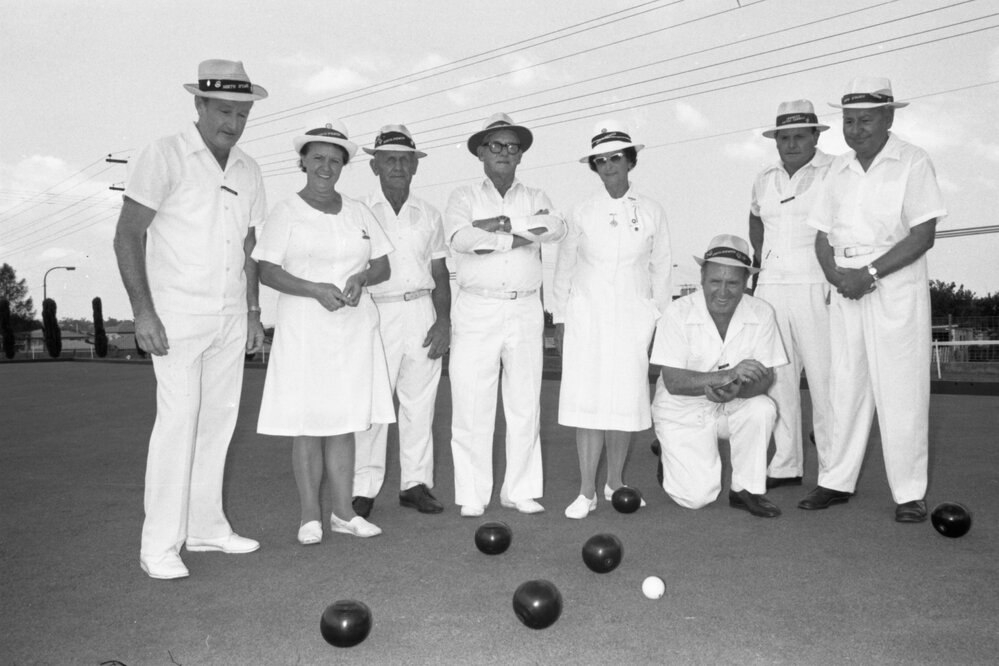 North Ipswich Bowls Club players, Ipswich, Queensland, January 1978