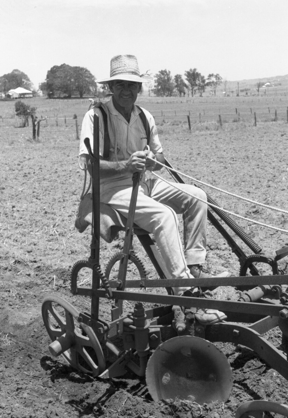 Farmer riding a horse-drawn plough, Ipswich, November 1977