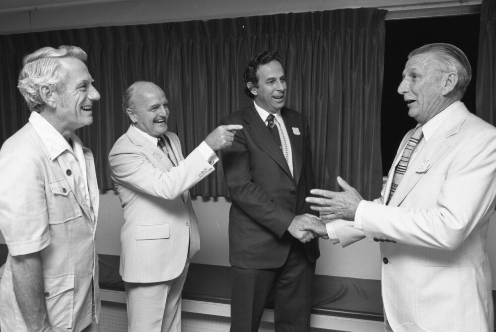 Unidentified men at a Remembrance Day event, Ipswich, November 1977