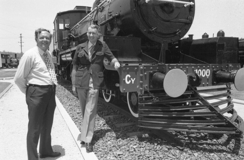 Stanley James Collard and an unidentified senator, Ipswich, November 1977