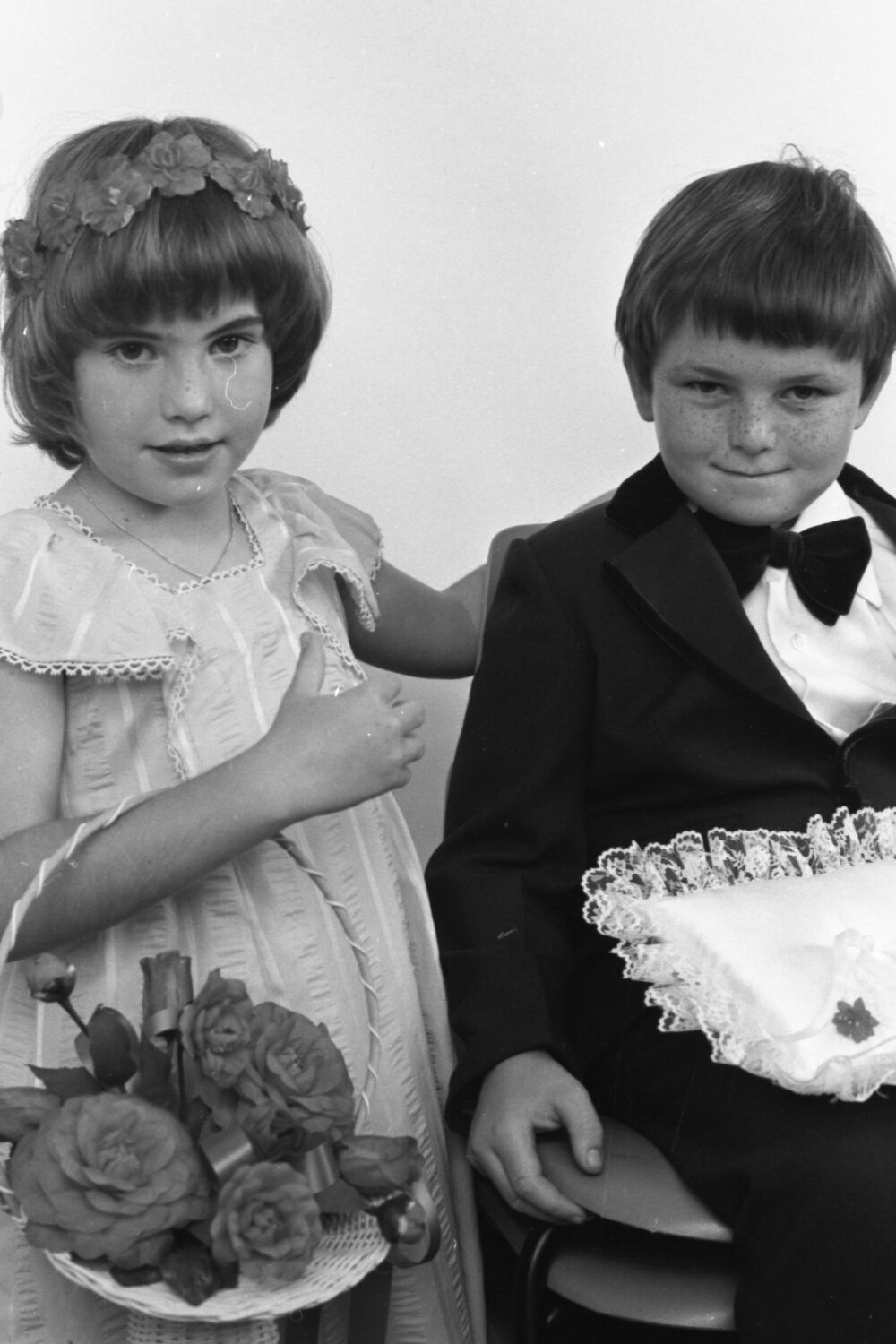 Flower girl and the ring bearer at a wedding, Ipswich, November 1977