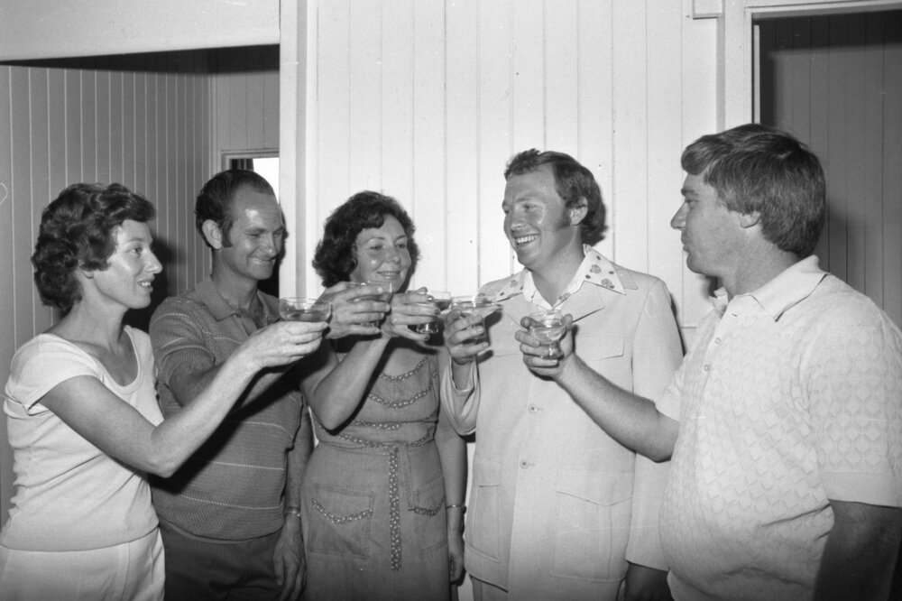 David Underwood celebrating winning the state election, Ipswich, November 1977