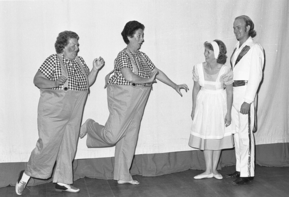 Unidentified troupe of performers in theatre costumes, Ipswich, November 1977