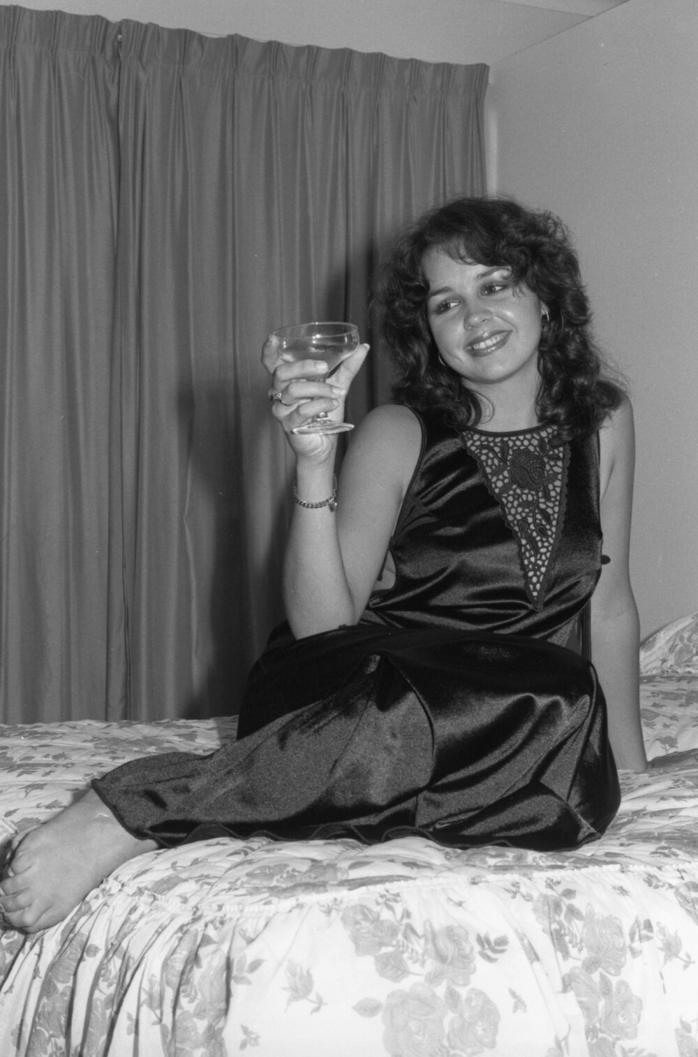 Model posing in a nightgown, Ipswich, November 1977