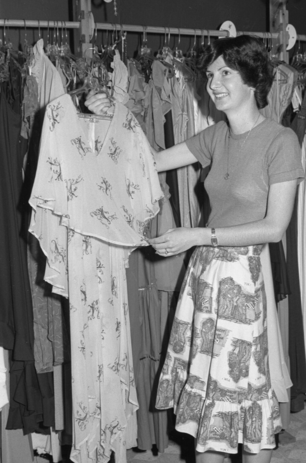 Carole Weier (nee Pocock) shopping for clothes, Ipswich, November 1977