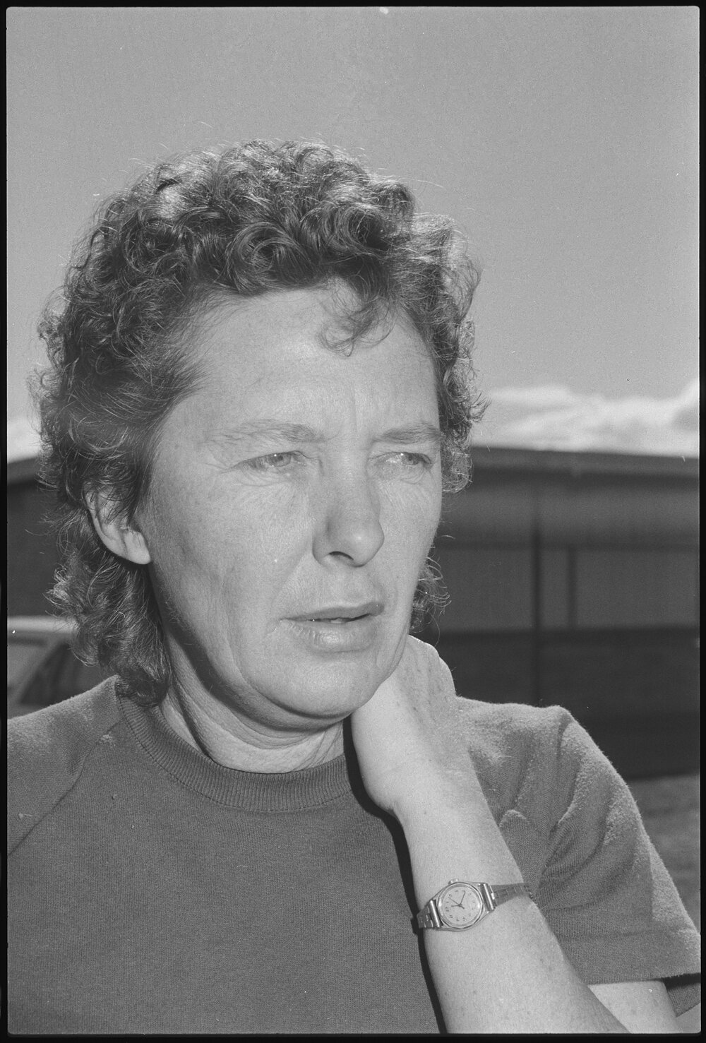 Unidentified woman, overlooking the Gatton Show Pavilion, Gatton, July 1985