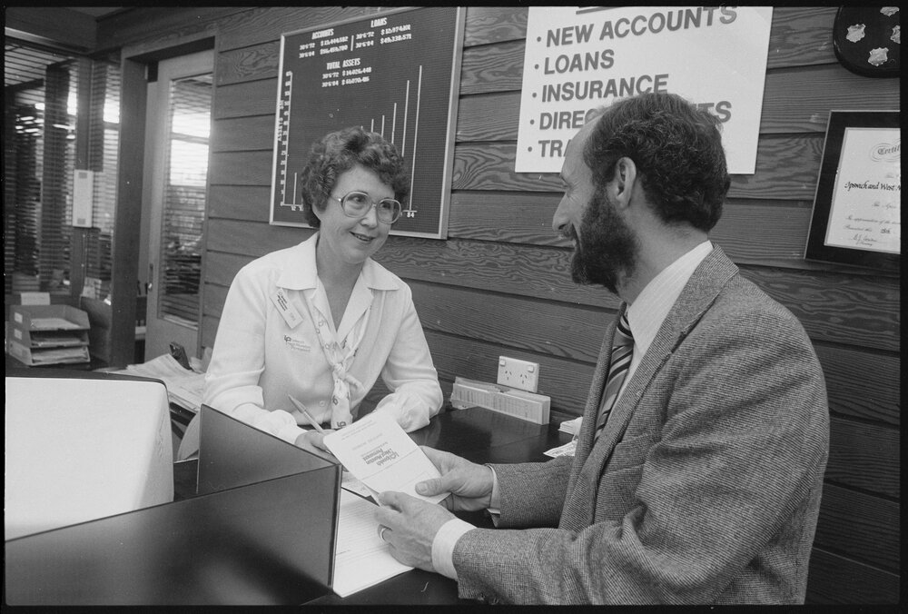 Sonia Bull and John Brannock, Ipswich &amp; West Moreton Building Society, Ipswich, July 1985