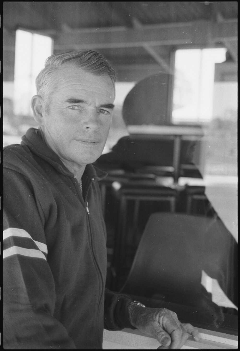 Unidentified man overlooking the Gatton Showgrounds outside of Bill's Bar, Gatton, July 1985
