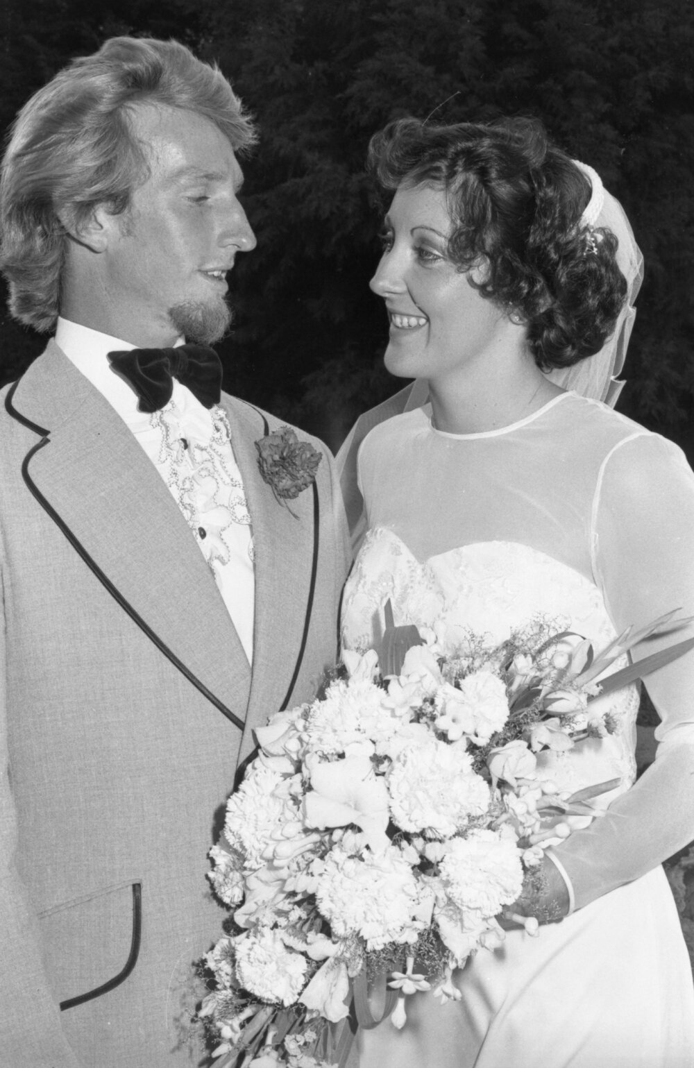 Newlywed couple on their wedding day, Ipswich, November 1977