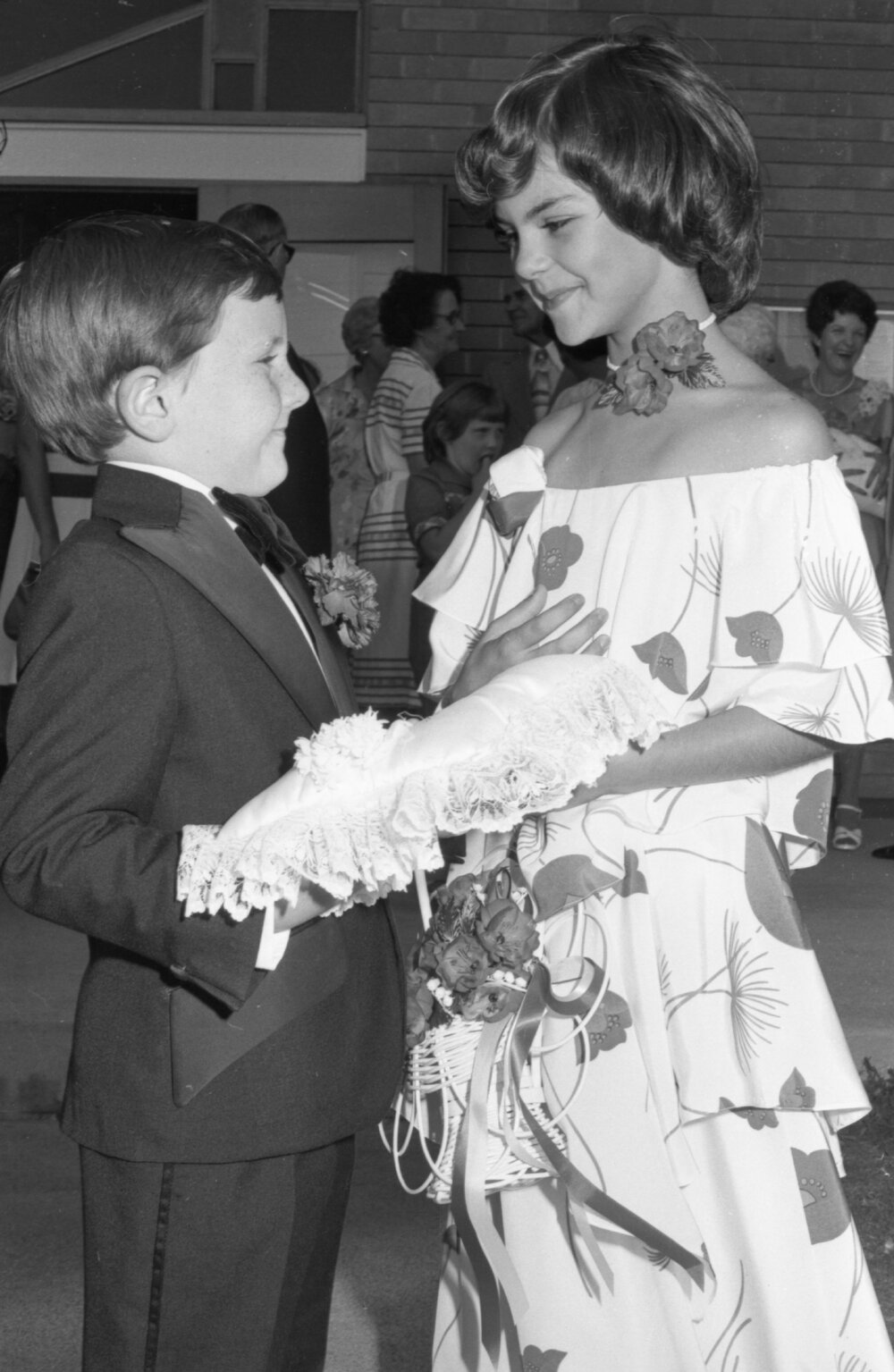 Ring bearer and flower girl at a wedding, Ipswich, November 1977