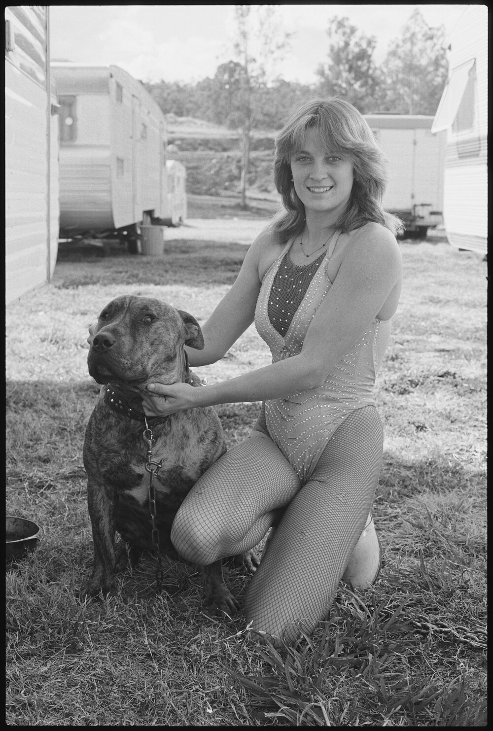Unidentified female performer with a dog, Ipswich, July 1985