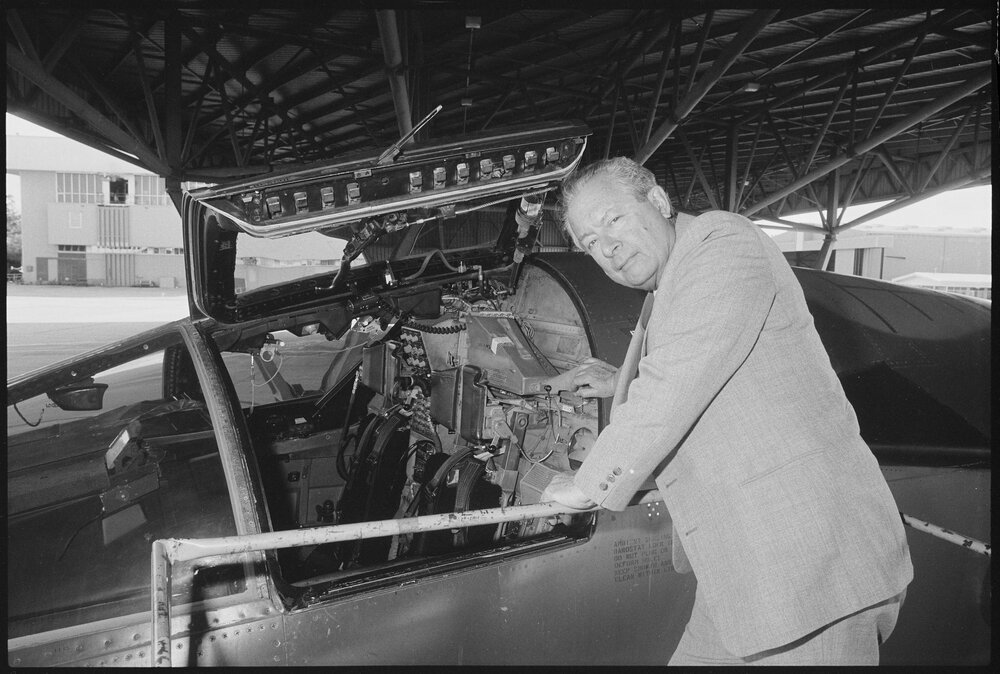 Unidentified Man Inspecting F-111 Cockpit, Amberley, Ipswich, July 1985
