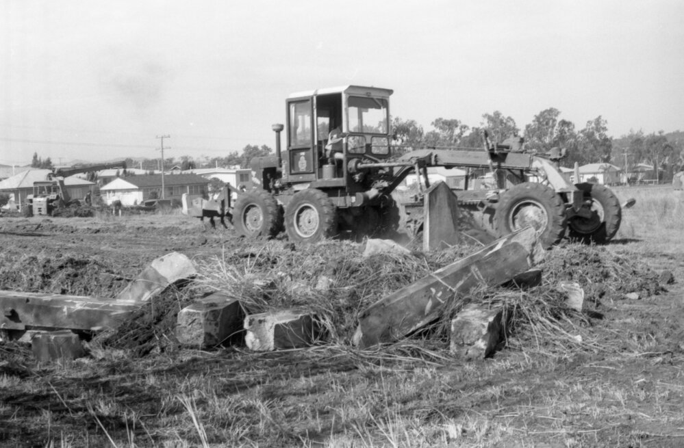 Motor Grader used during Ipswich General Cemetery 'Clean-Up' campaign, Ipswich, 18th June 1977