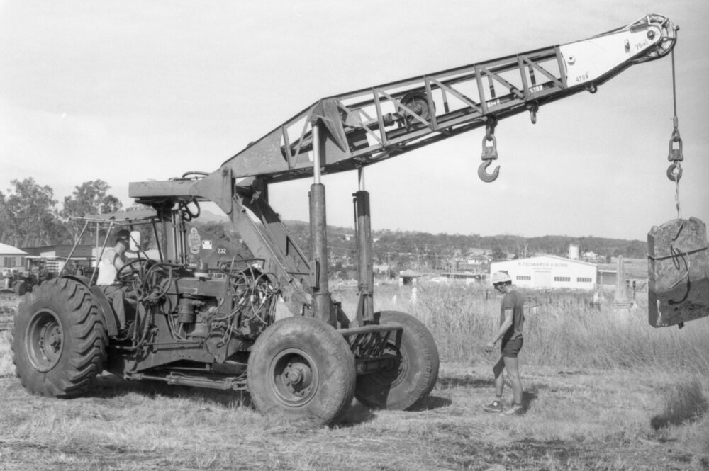 Relocation of a headstone by pick and carry crane during Ipswich General Cemetery 'Clean-Up' campaign, Ipswich, 18th June 1977