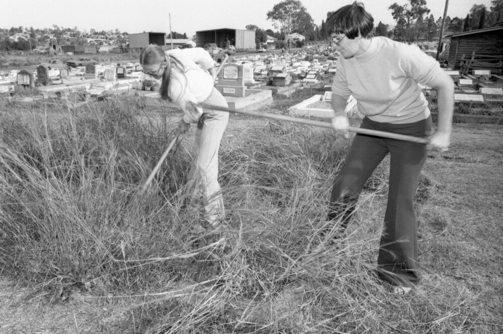 Women clearing brush during Ipswich General Cemetery 'Clean-Up' campaign, Ipswich, June 1977