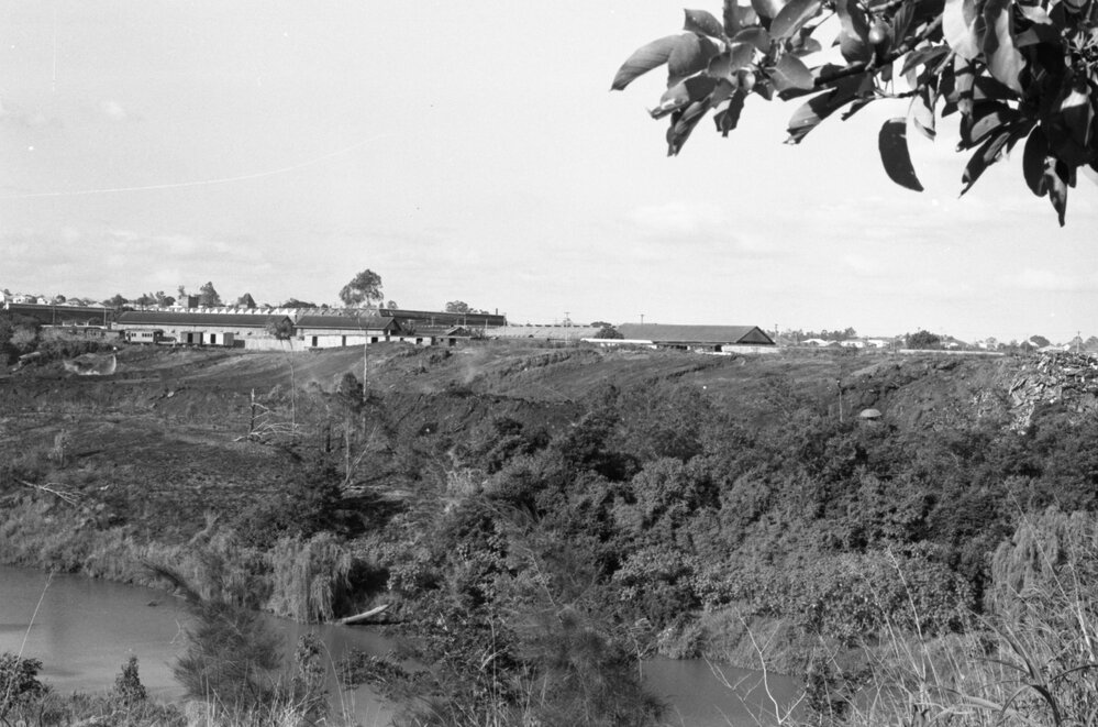 Thought to be land clearing at North Ipswich Railway Workshops, North Ipswich, November 1977
