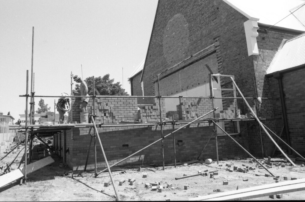 Extension being added to the rear of St Stephen's Presbyterian Church, Limestone Street, Ipswich, February 1978