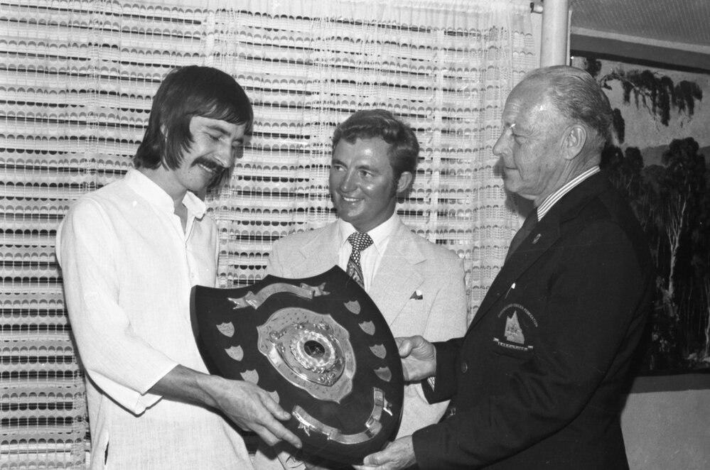 Jeff Tate receiving Football award from Glenn Argent with Robert Adcock, Ipswich, 2nd October 1977