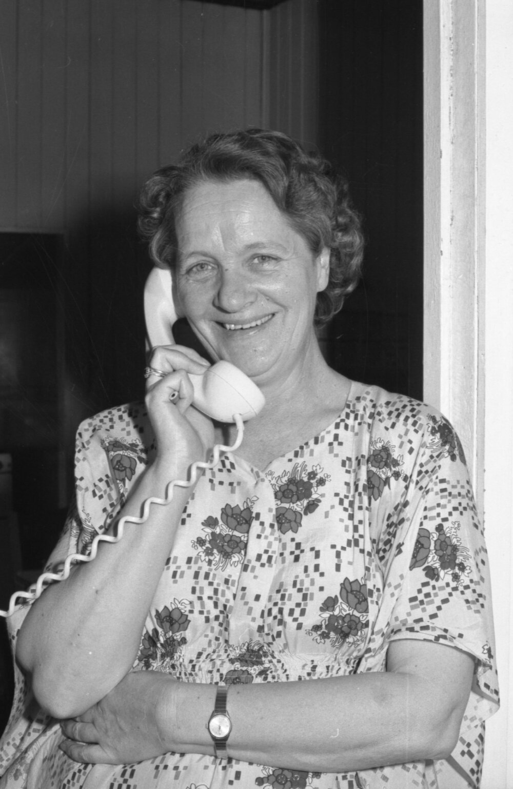 Unidentified woman on the phone, Ipswich, 5th October 1977