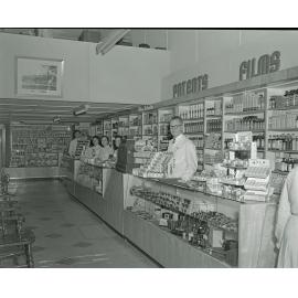 Staff in Nolan's Pharmacy, corner of Brisbane and Nicholas Streets, Ipswich, 1955