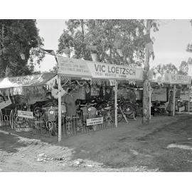 Vic Loetzsch Cycles, Motorcycles & Chainsaws display, Ipswich Show, Ipswich, 1957