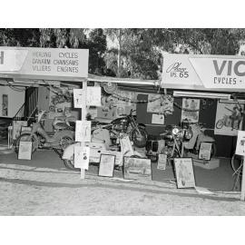 Vic Loetzsch Cycles, Motorcycles & Chainsaws display at the Ipswich Show, Ipswich, 1958