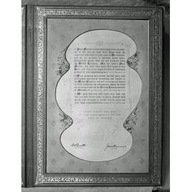 Framed illuminated address presented  to the Queen Mother during her visit  to Ipswich, 1958