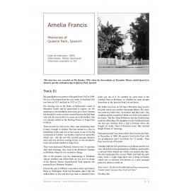 Memories of Queens Park, Ipswich, an oral history with Amelia Francis, Ipswich, 1994 (Transcript)