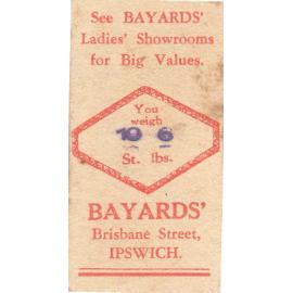 Weight scale machine docket from Bayards' Department Store, Ipswich, 1932