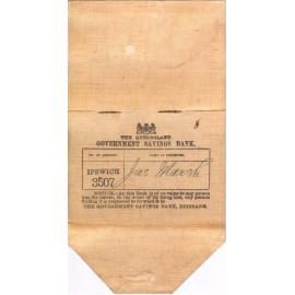 Queensland Government Savings Account passbook of James Marsh, Raceview, Ipswich, 1908