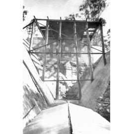 Looking into 1500t capacity river loading bin at Westfalen Mine No. 2, Dinmore, Ipswich, 1953