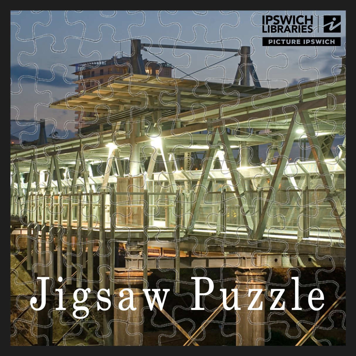 Bradfield Bridge lit up at night, looking towards Aspire Apartments, Ipswich, 2010 (Jigsaw Puzzle)