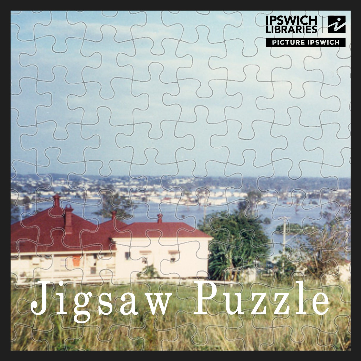 View of flood damage from Station Hill at Bundamba during the 1974 flood (Jigsaw Puzzle)