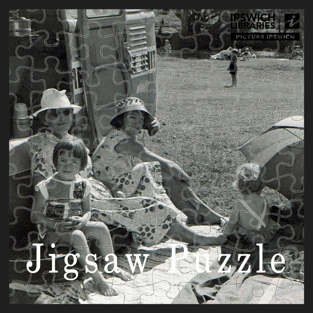 Family picnicking at College's Crossing, Chuwar, Ipswich, 1962 (Jigsaw Puzzle)