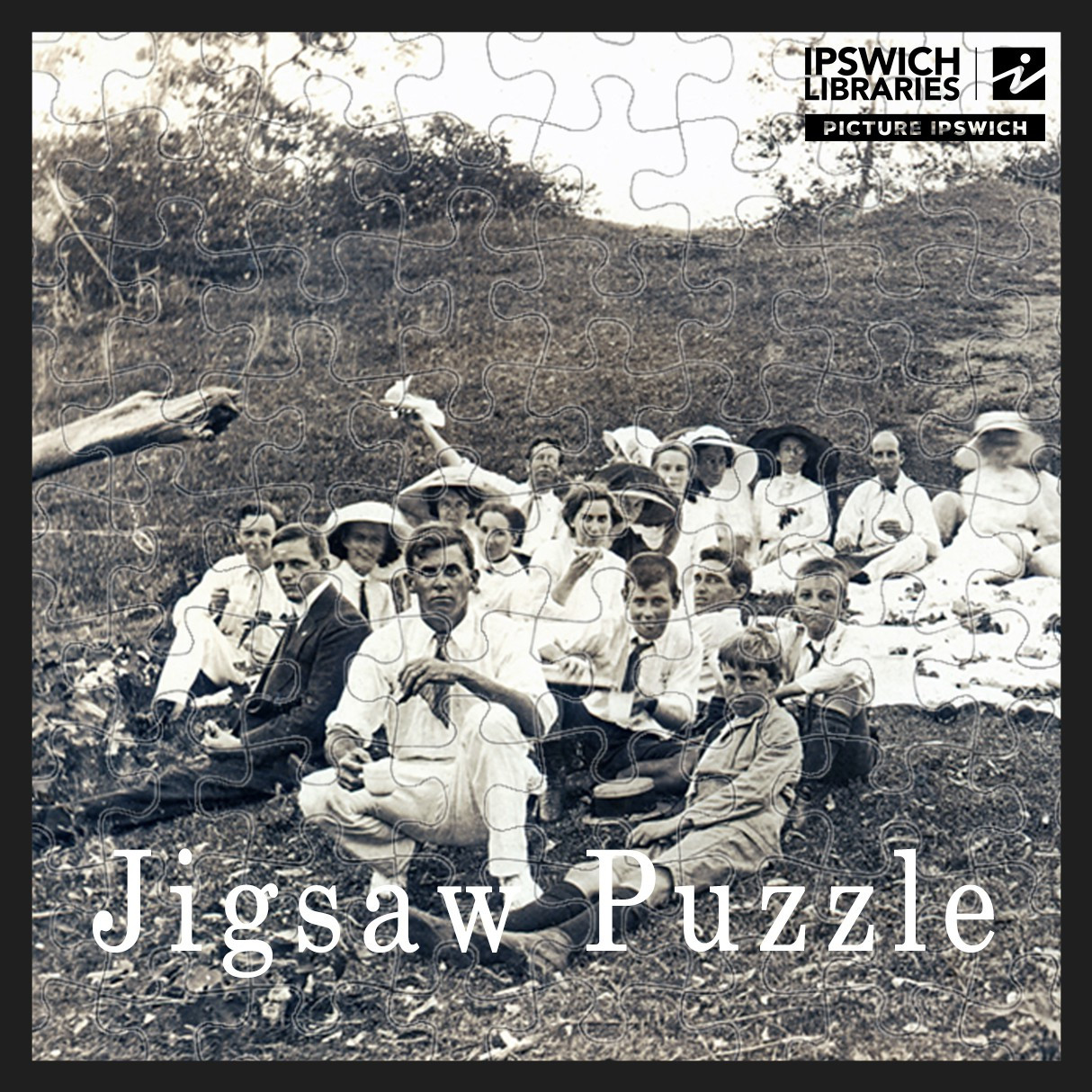 Believed to be members of the St Stephen's Presbyterian Church on a picnic at Riverview, Ipswich, c.1910 (Jigsaw Puzzle)