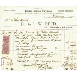 Statement from J. W. Reed, Undertaker, for burial of Ellen Marsh, Ipswich, 1914