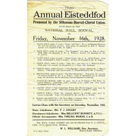 Third Annual Eisteddfod, Promoted by the Silkstone Booval Choral Union,  program, Booval,  Ipswich, 1928