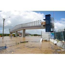 Footbridge over motorway at Goodna during flood, Goodna, Ipswich, 2011