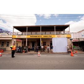 Exterior of Rosewood Hotel - Middle Pub during production of film, 'Mabo', Rosewood, Ipswich, 2011