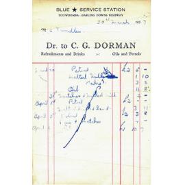 Invoice from Blue Star Service Station, Blacksoil, Ipswich 1957