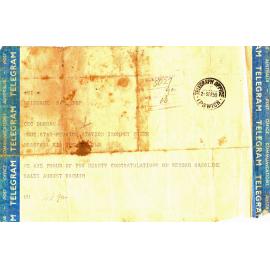 Telegram to Cecil Dorman, owner Blue Star Service Station, Blacksoil, Ipswich, 1959