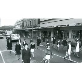 Salvation Army entry in an Ipswich parade, on Brisbane Street, Ipswich, 1979