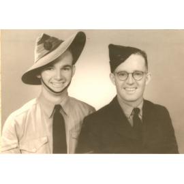 Trevor James Jones (army uniform) and friend Derek (RAAF uniform), both of Ipswich, 1939