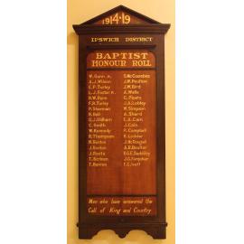Ipswich District Baptist Honour board, held at the Ipswich RSL Sub-branch, Ipswich, 2015