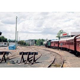 Steam train beside Woolworths Supermarket, Ipswich, 2000-2005
