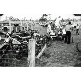 Motorcycles at Heit Park during the All Powers Handicap, Willowbank, Ipswich, 1949