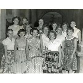 Ipswich Representative Softball Team, members, outside Ipswich Railway Station, Ipswich, 1958