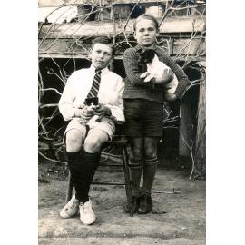 Leonard Edward Lyon, on right, with unidentified boy, Marburg, Ipswich, late 1930s