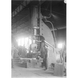 Steam hammer in Blacksmith shop at Ipswich Railway Workshops, Ipswich, c.1911