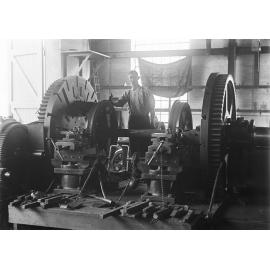 Interior of Wheel Shop at Ipswich Railway Workshops, Ipswich, 1910